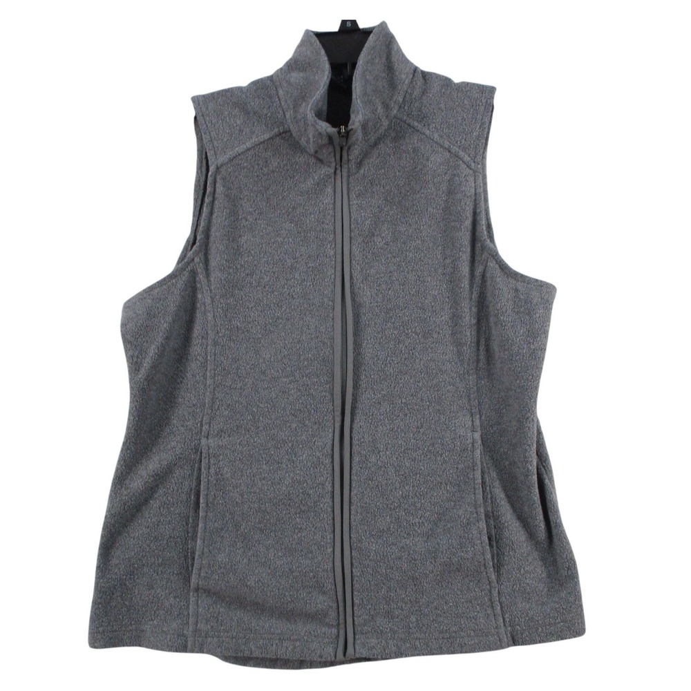 Lands End Mens Fleece Vest Gray Full Zip Mock Neck Large 14-16 L Sleeveless